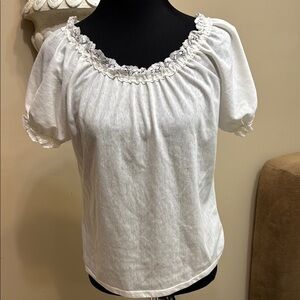 Elegant White Lace Trimmed Women's Top